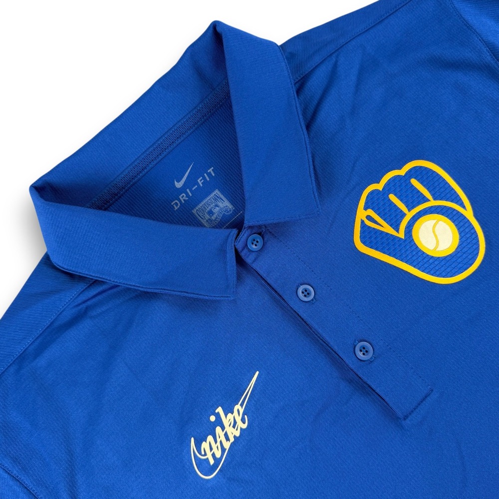 Milwaukee Brewers Cooperstown Polo Shirt Mens‎ L Blue Nike Dri Fit MLB Baseball